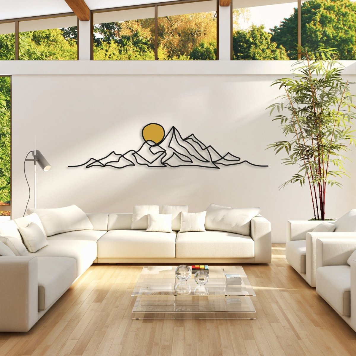 Mountain and Gold Sun Metal Wall Art - BrossHome Metal Wall Art
