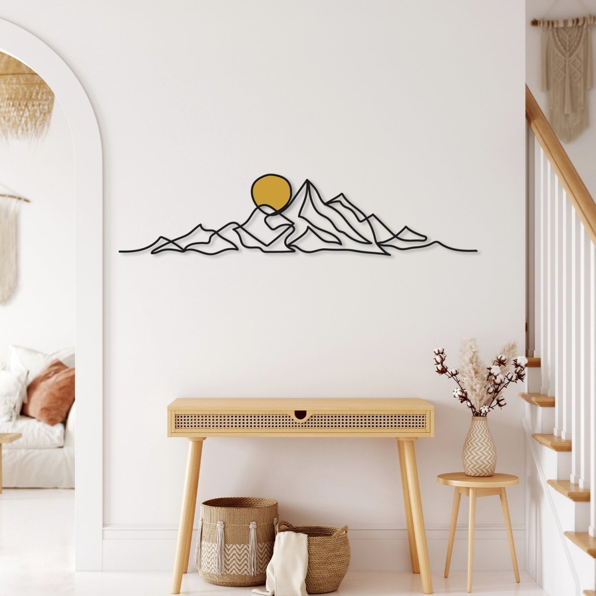 Mountain and Gold Sun Metal Wall Art - BrossHome Metal Wall Art