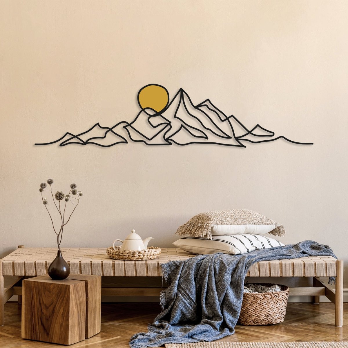Mountain and Gold Sun Metal Wall Art - BrossHome Metal Wall Art
