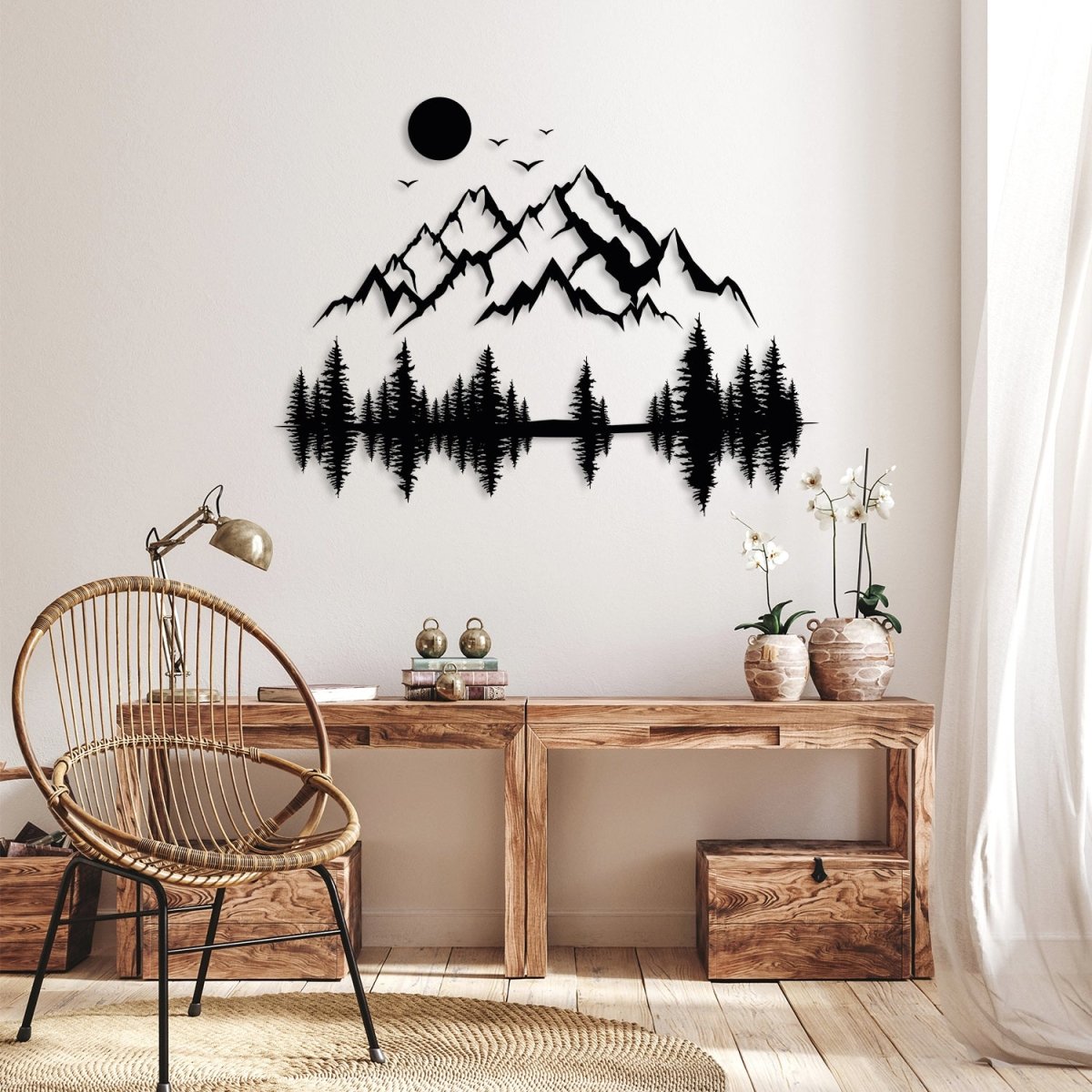 Mountain and Pine Tree Forest Metal Wall Art - BrossHome Metal Wall Art