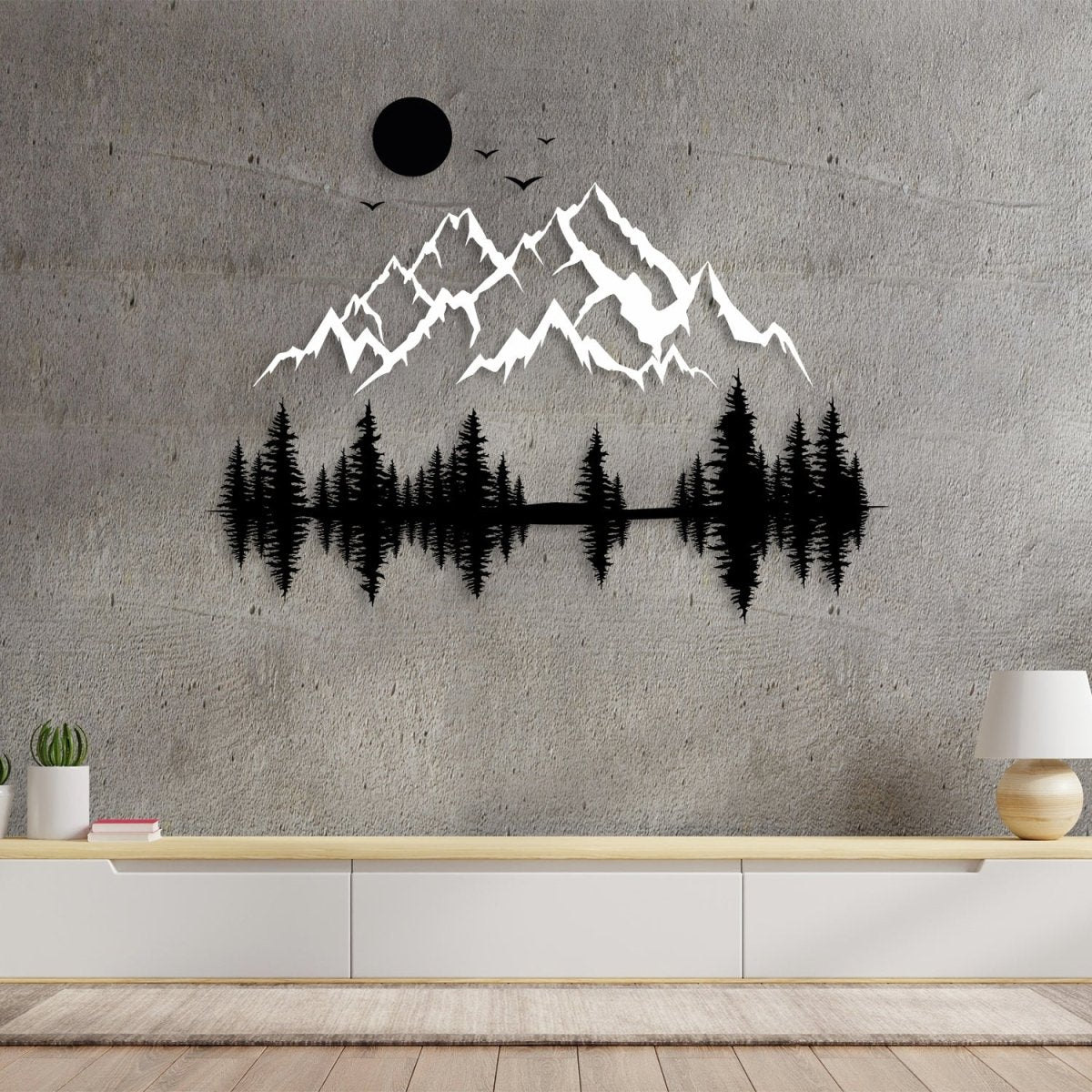 Mountain and Pine Tree Forest Metal Wall Art - BrossHome Metal Wall Art
