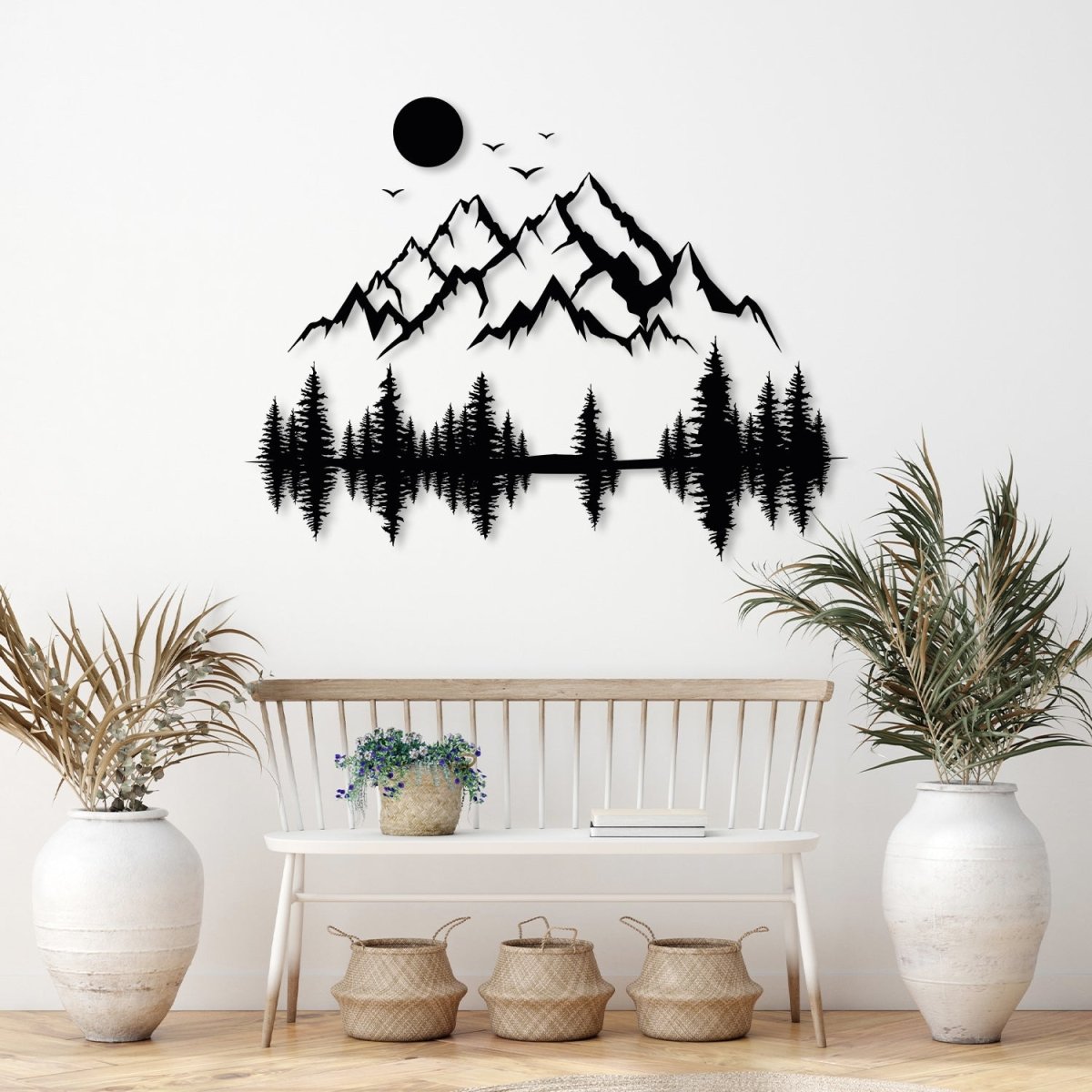 Mountain and Pine Tree Forest Metal Wall Art - BrossHome Metal Wall Art