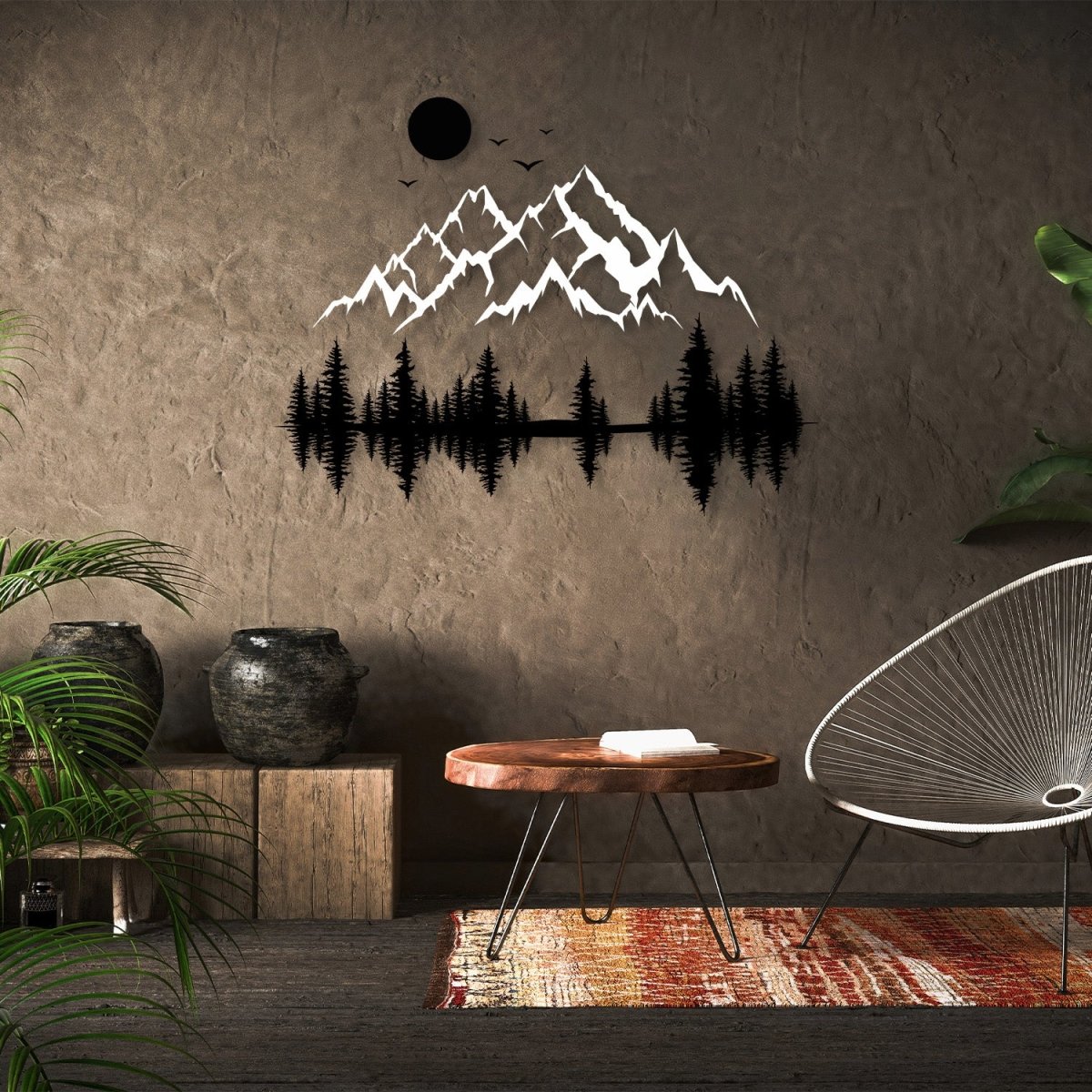 Mountain and Pine Tree Forest Metal Wall Art - BrossHome Metal Wall Art