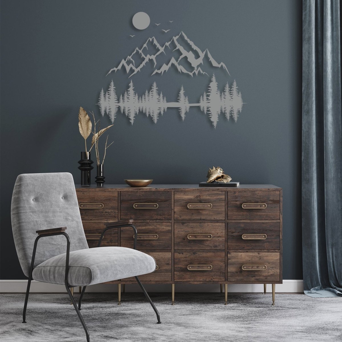 Mountain and Pine Tree Forest Metal Wall Art - BrossHome Metal Wall Art