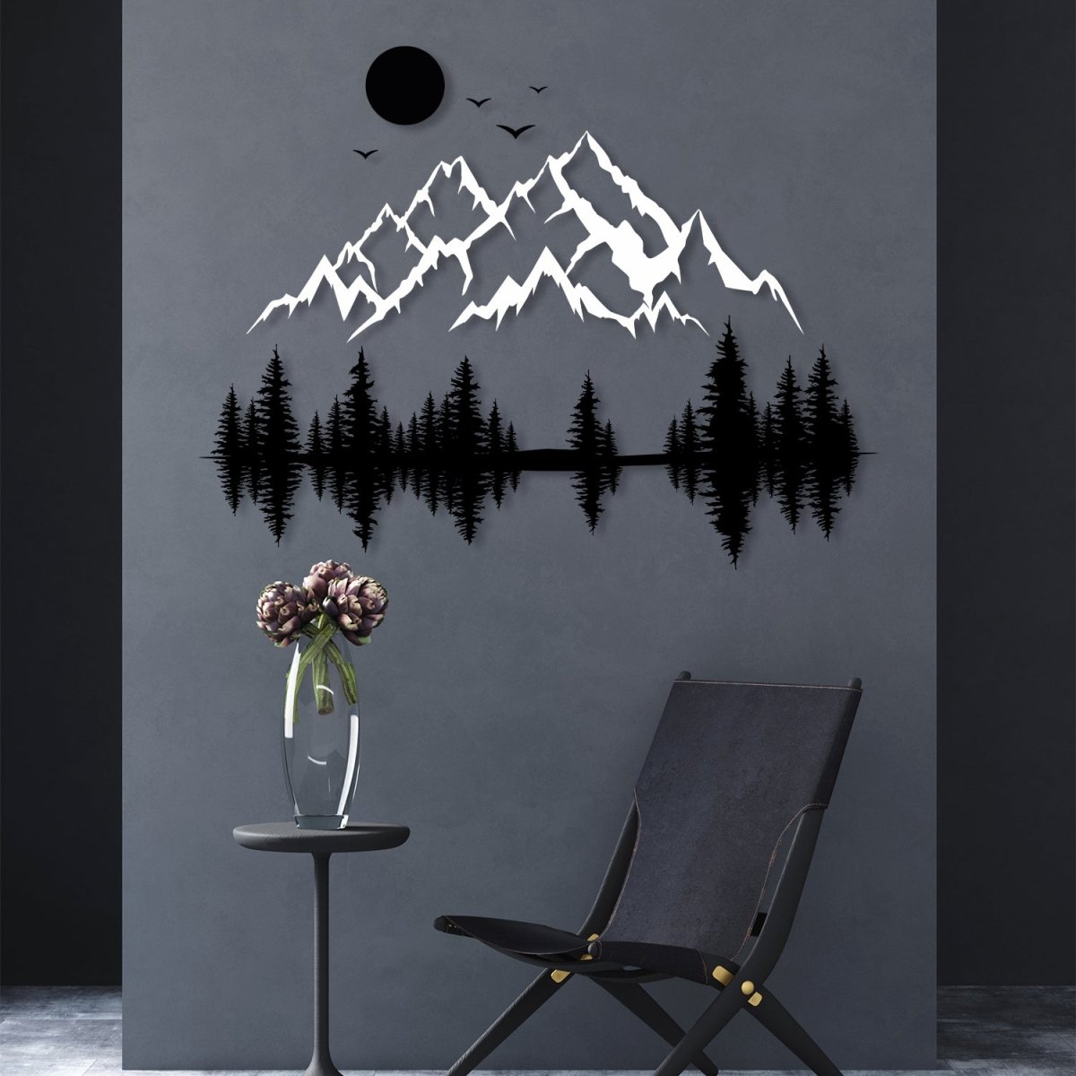 Mountain and Pine Tree Forest Metal Wall Art - BrossHome Metal Wall Art