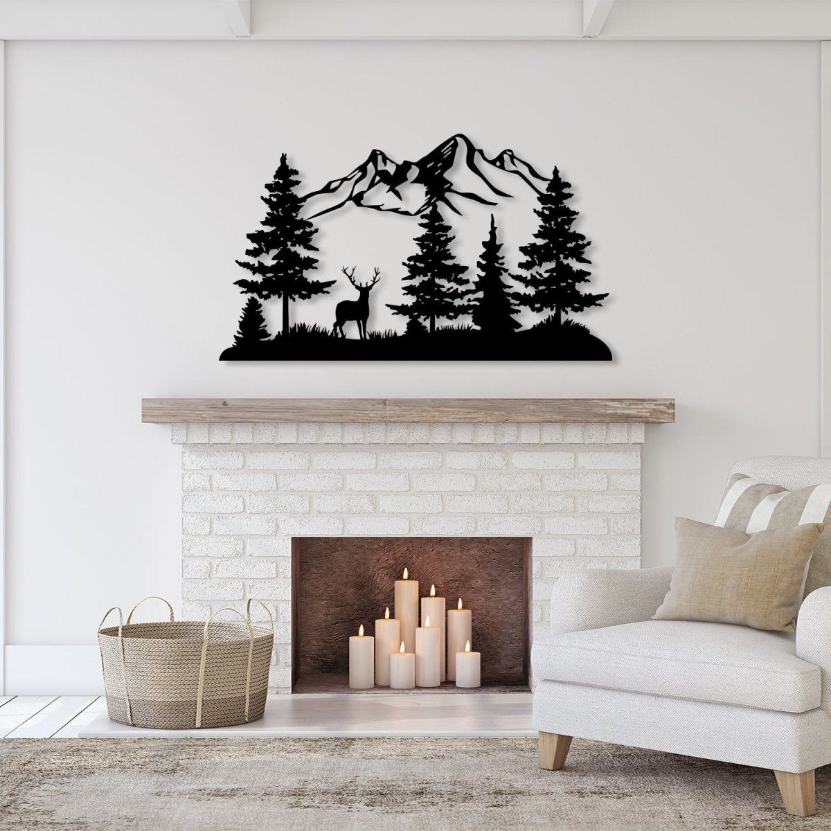Mountain Metal Wall Art Forest Deer - BrossHome Metal Wall Art