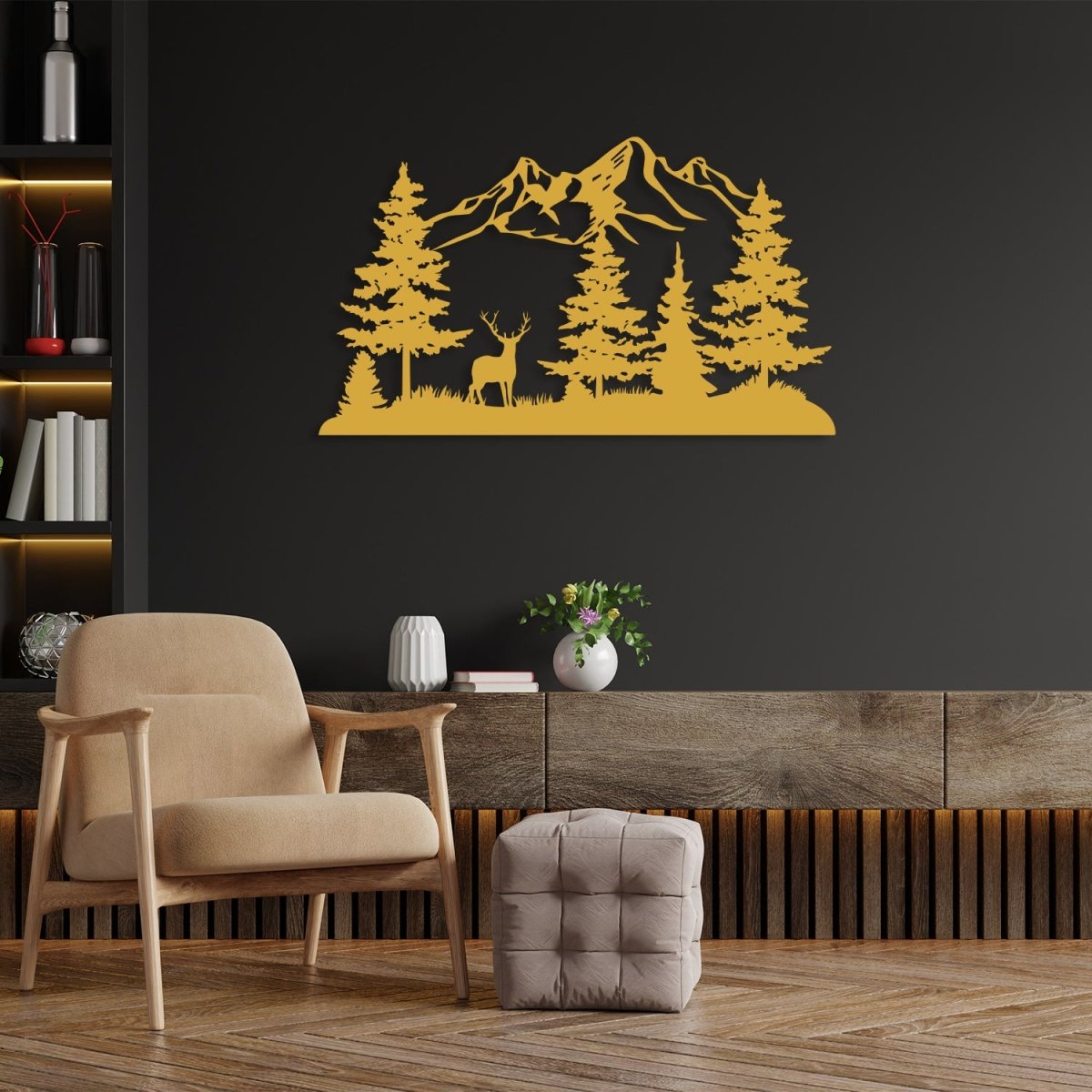 Mountain Metal Wall Art Forest Deer - BrossHome Metal Wall Art