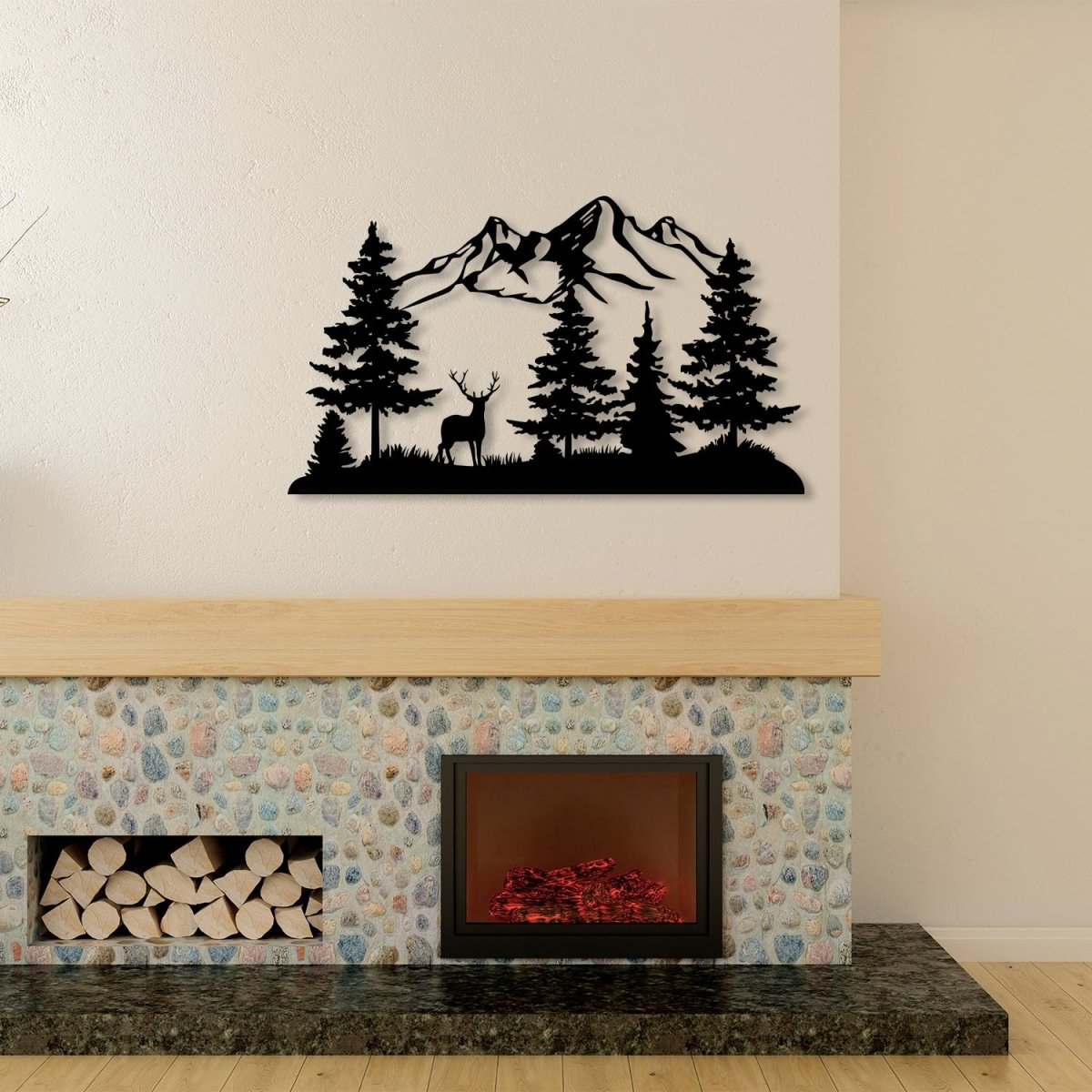 Mountain Metal Wall Art Forest Deer - BrossHome Metal Wall Art