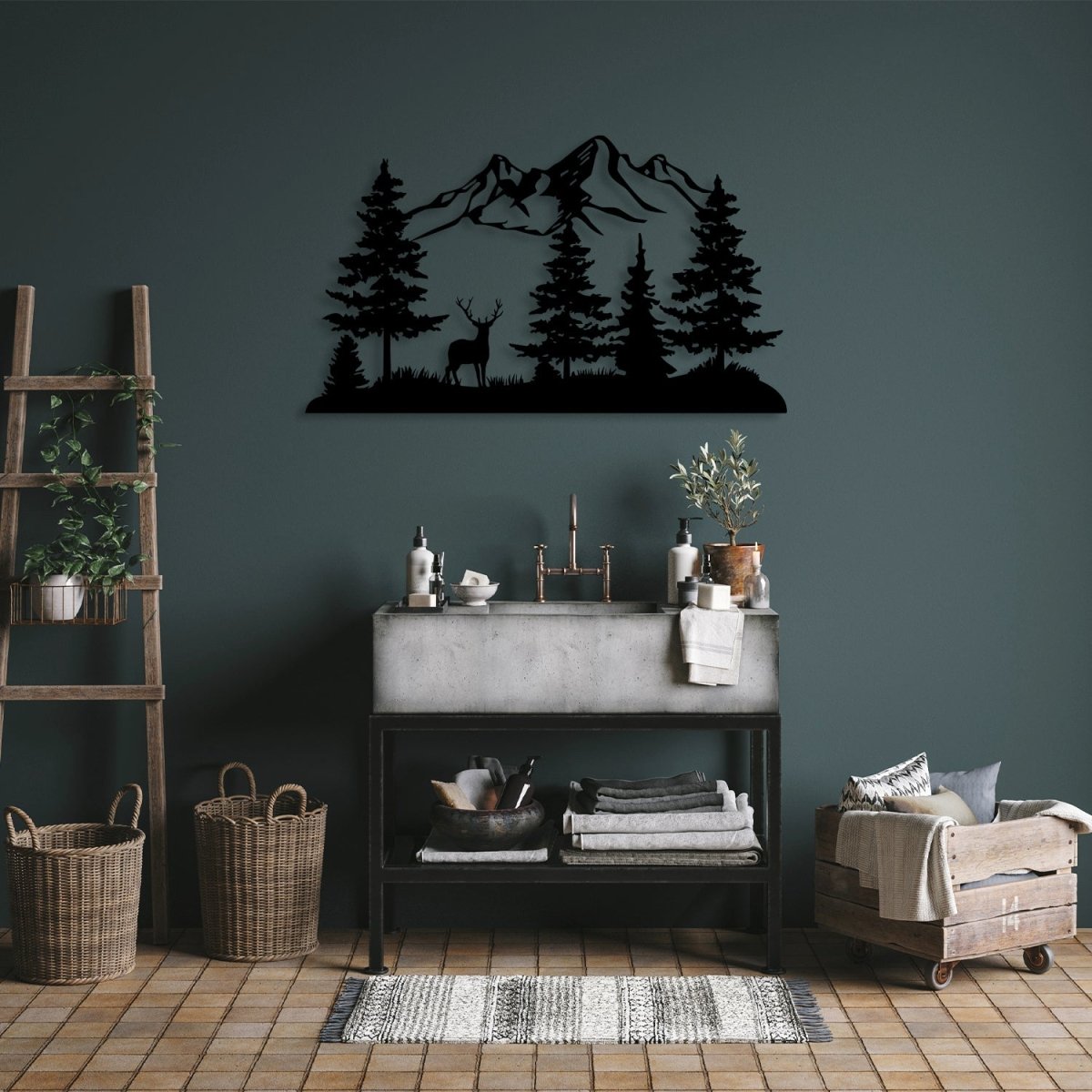 Mountain Metal Wall Art Forest Deer - BrossHome Metal Wall Art