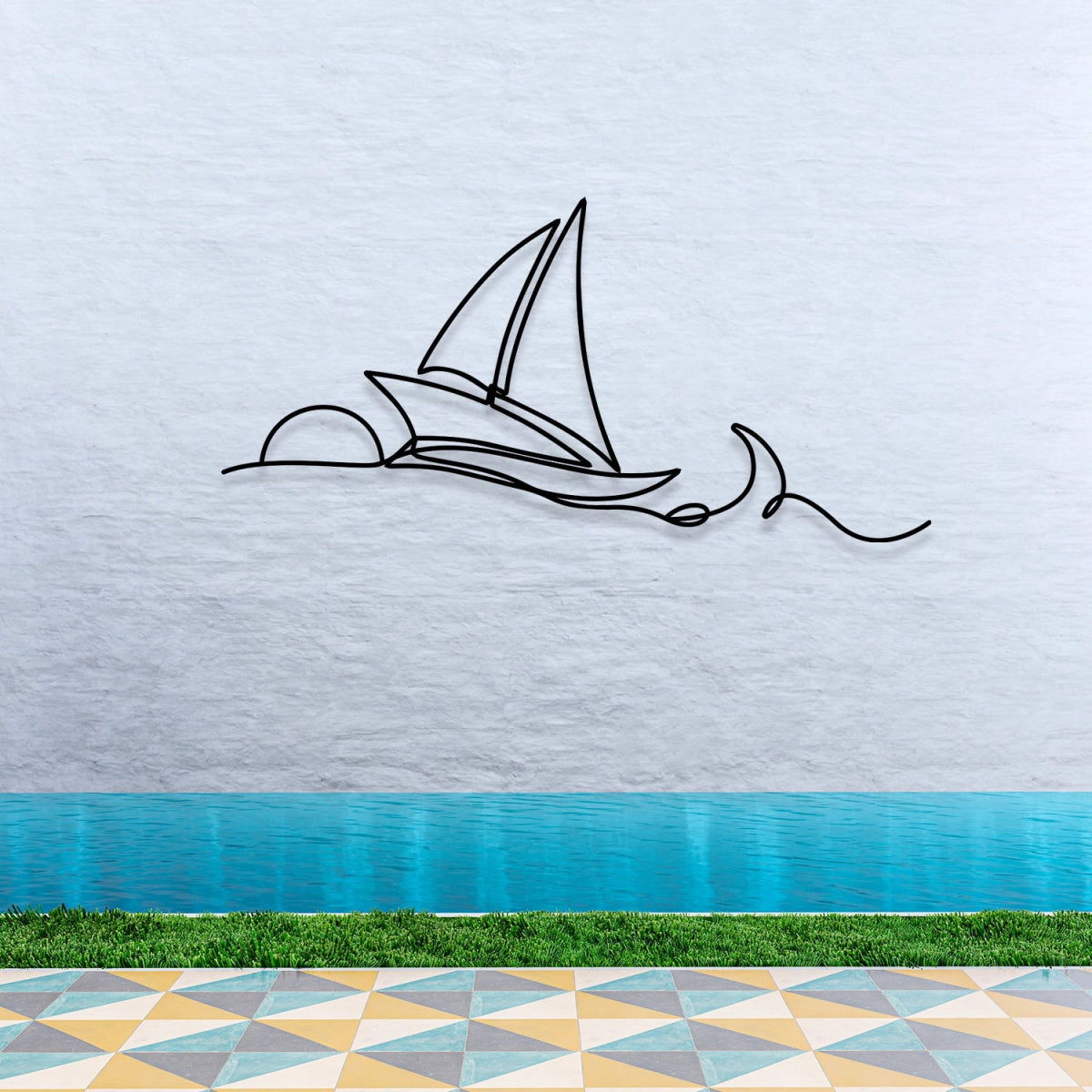 Ocean Waves & Sailboat Metal Wall Art - BrossHome Metal Wall Art