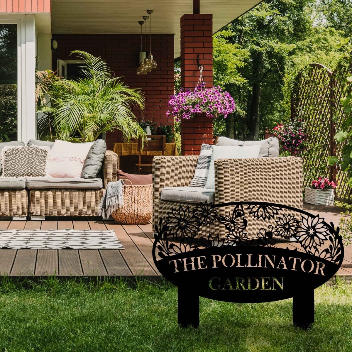 Personalized Garden Sign (Name, Flowers, Butterfly, and Bee) - BrossHome Metal Wall Art