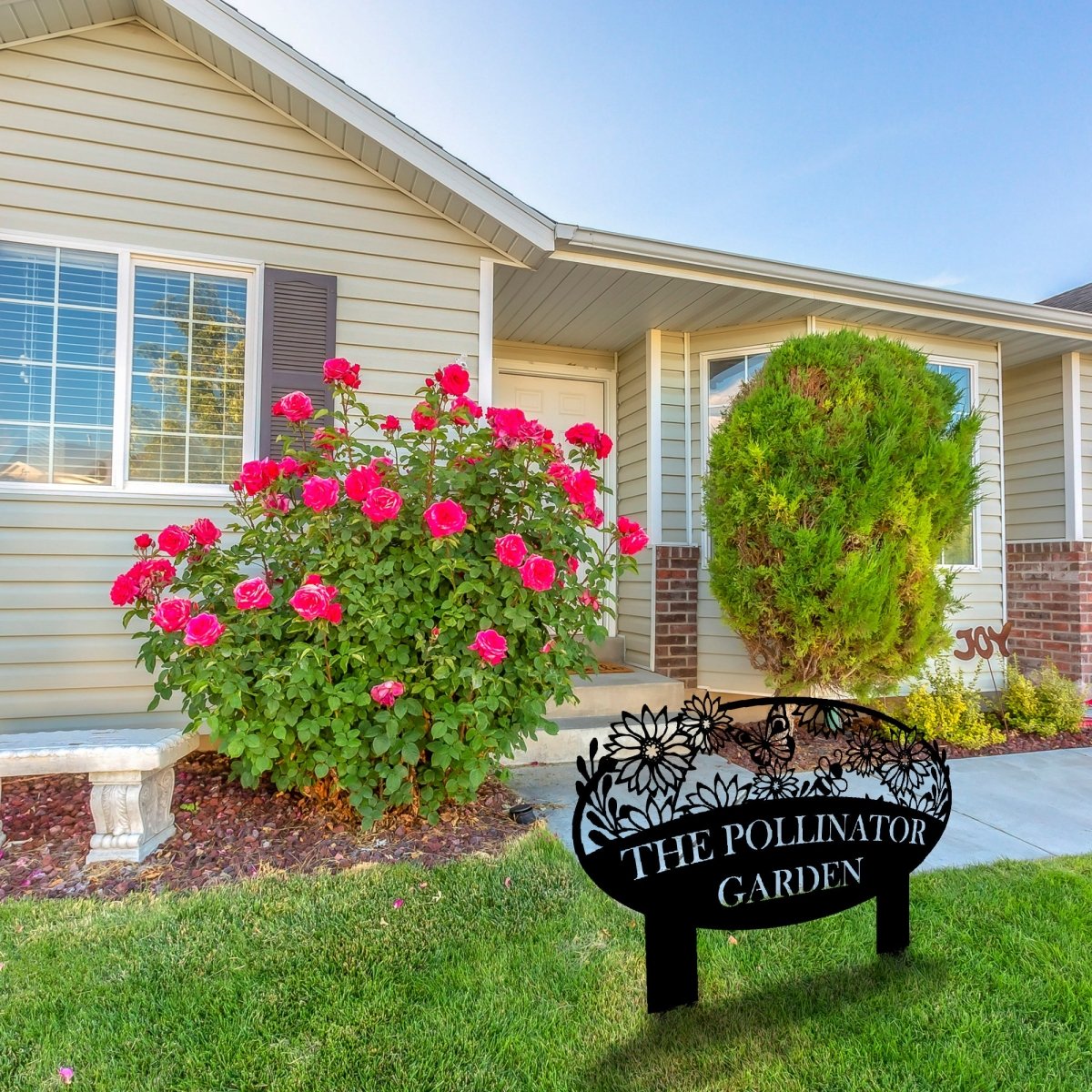 Personalized Garden Sign (Name, Flowers, Butterfly, and Bee) - BrossHome Metal Wall Art