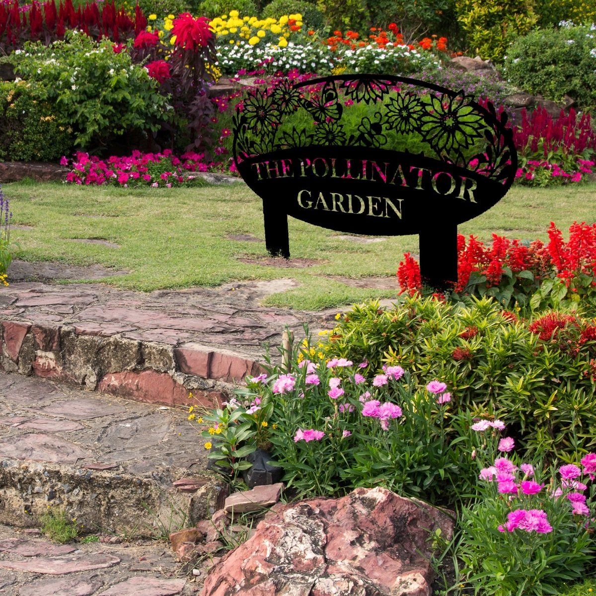 Personalized Garden Sign (Name, Flowers, Butterfly, and Bee) - BrossHome Metal Wall Art