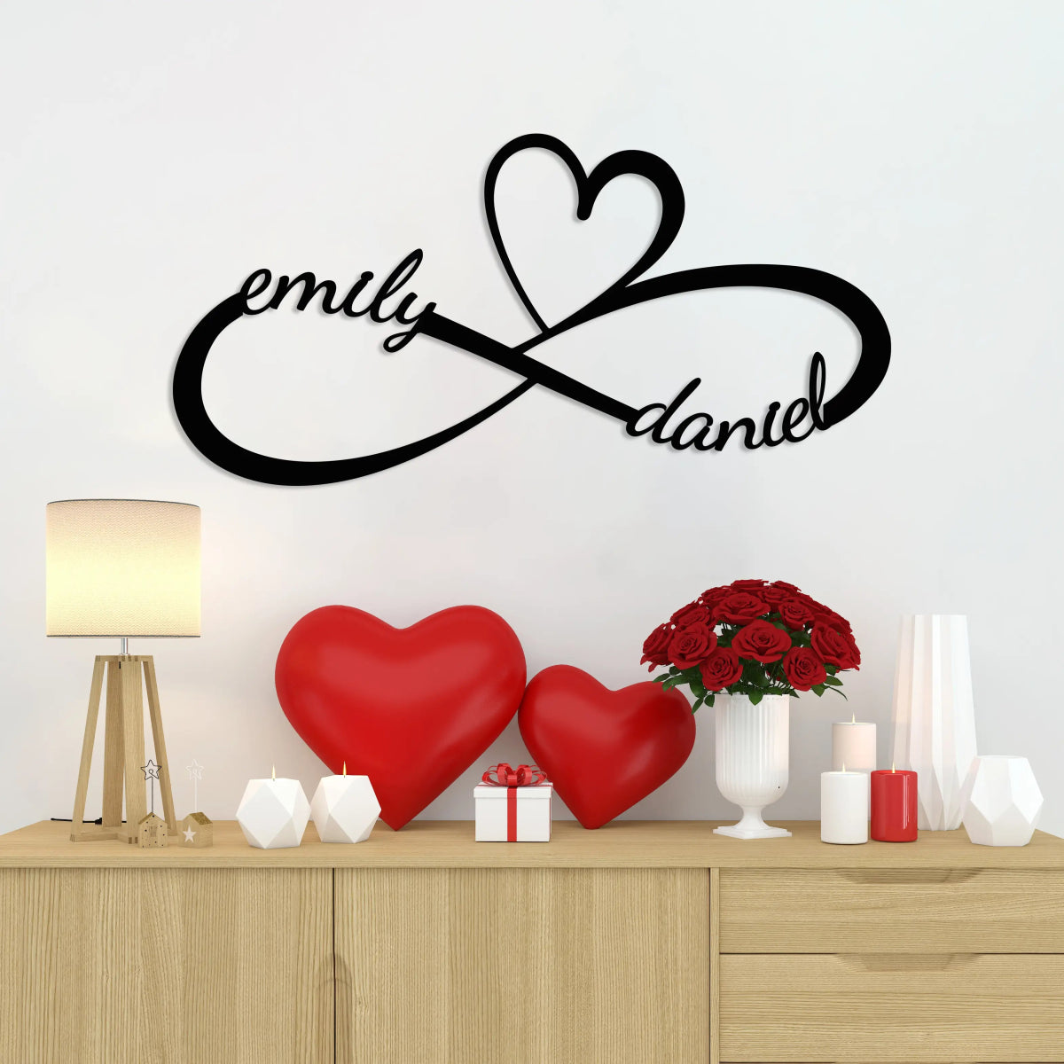 Personalized Infinity Metal Wall Art – Heart Design | Valentines Wall Art - BrossHome Metal Wall Art