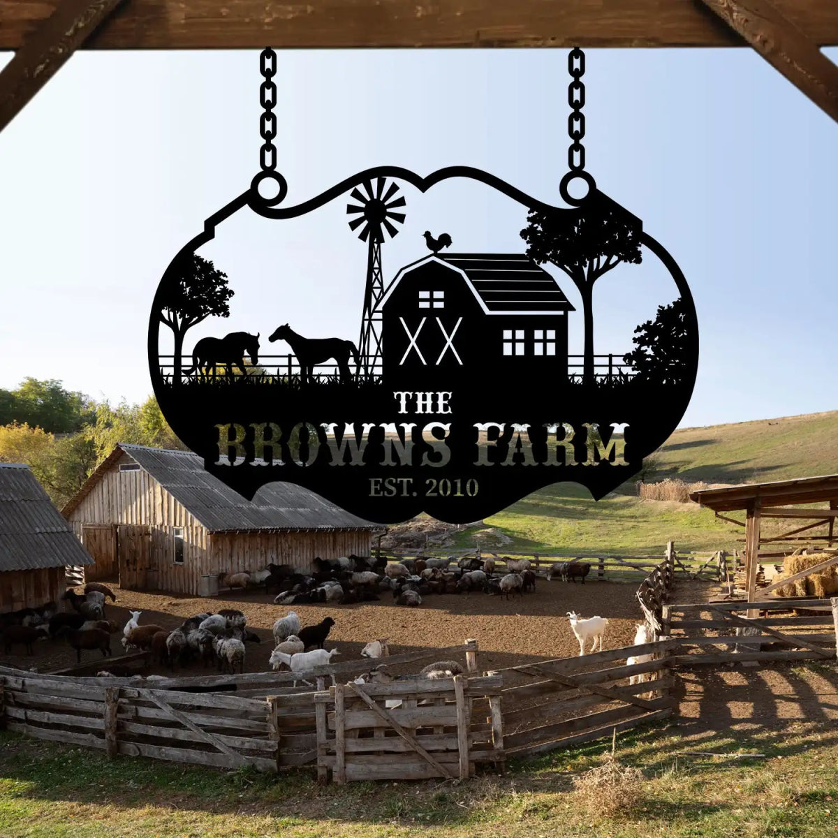 Personalized Metal Farm Sign for The Browns Farm - BrossHome Metal Wall Art