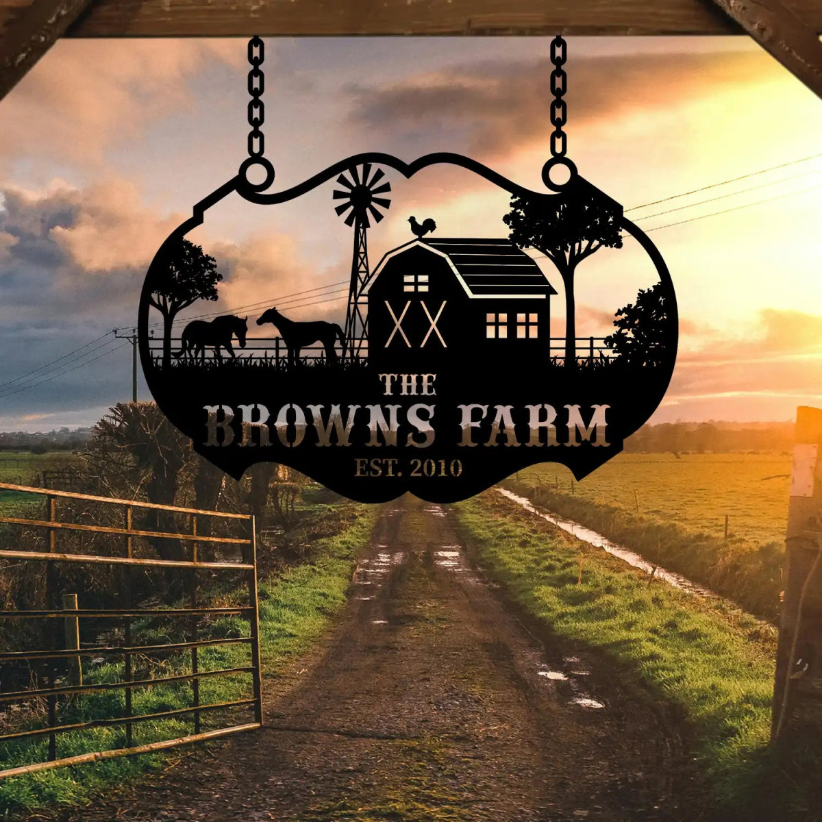 Personalized Metal Farm Sign for The Browns Farm - BrossHome Metal Wall Art