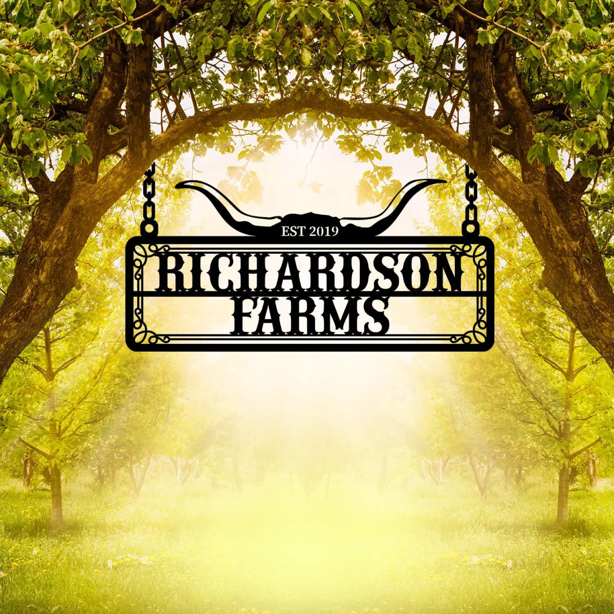 Personalized Metal Farm Sign with Bull Horns - BrossHome Metal Wall Art