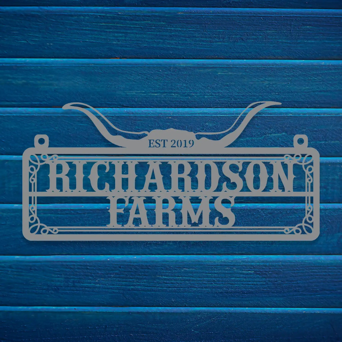 Personalized Metal Farm Sign with Bull Horns - BrossHome Metal Wall Art