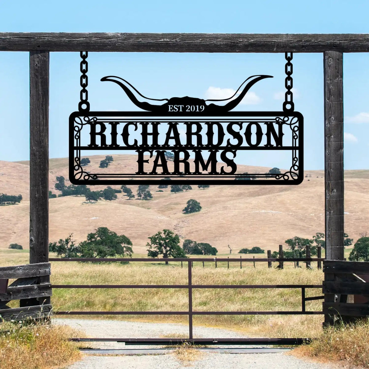 Personalized Metal Farm Sign with Bull Horns - BrossHome Metal Wall Art