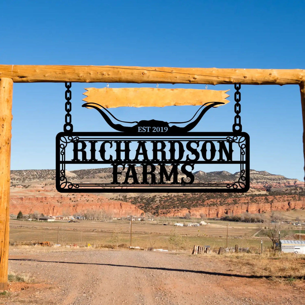 Personalized Metal Farm Sign with Bull Horns - BrossHome Metal Wall Art