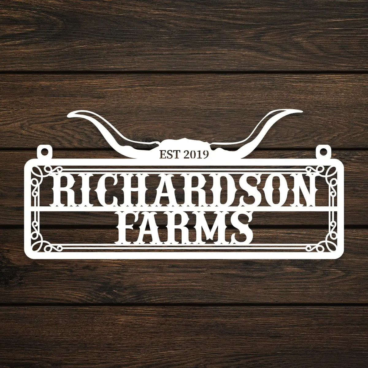 Personalized Metal Farm Sign with Bull Horns - BrossHome Metal Wall Art