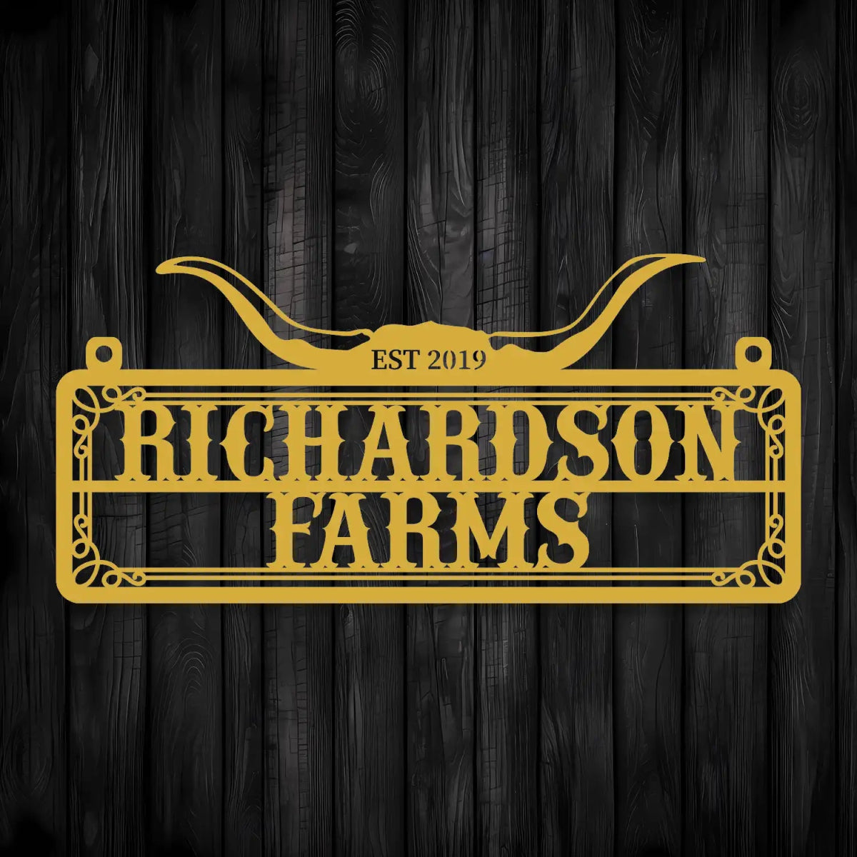 Personalized Metal Farm Sign with Bull Horns - BrossHome Metal Wall Art