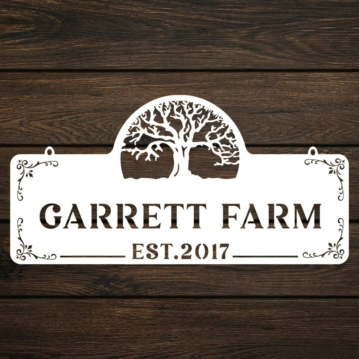 Personalized Metal Farm Sign with Tree and Garrett Farm Name - BrossHome Metal Wall Art