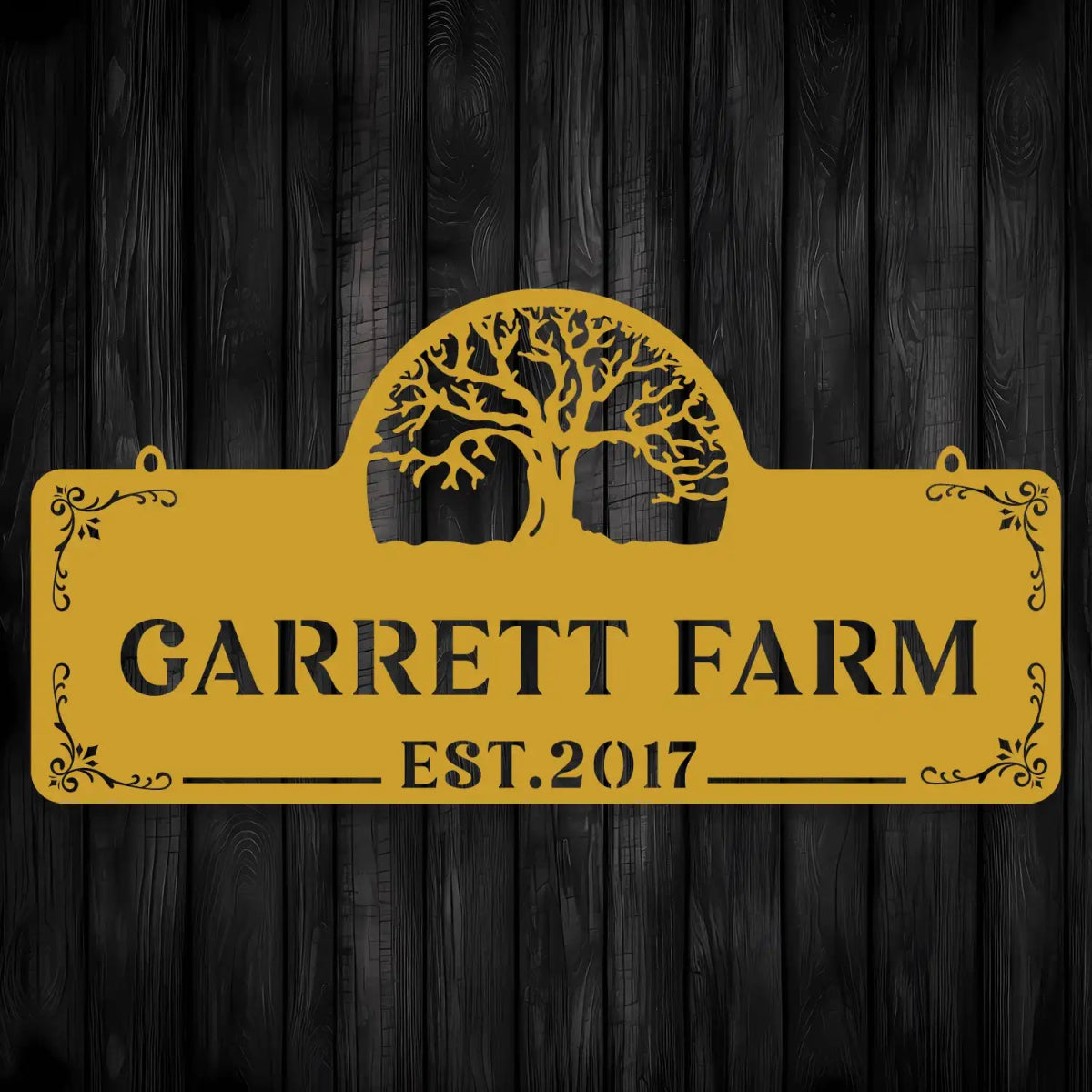 Personalized Metal Farm Sign with Tree and Garrett Farm Name - BrossHome Metal Wall Art