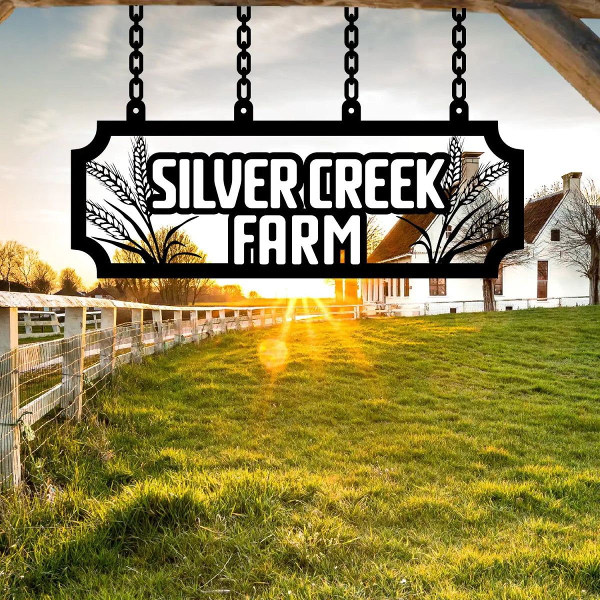 Personalized Metal Farm Sign with Wheat Stalks - BrossHome Metal Wall Art