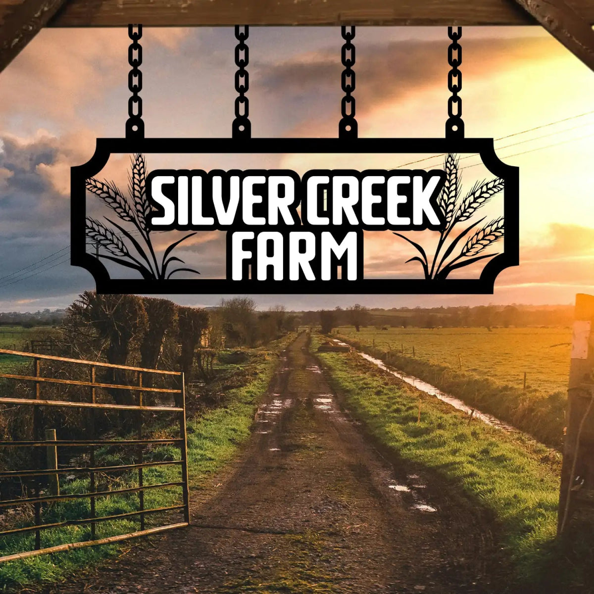 Personalized Metal Farm Sign with Wheat Stalks - BrossHome Metal Wall Art