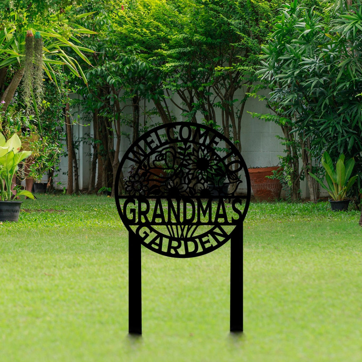 Personalized Metal Garden Sign Stake - Grandma's Garden Welcome Decor with Floral Design - BrossHome Metal Wall Art