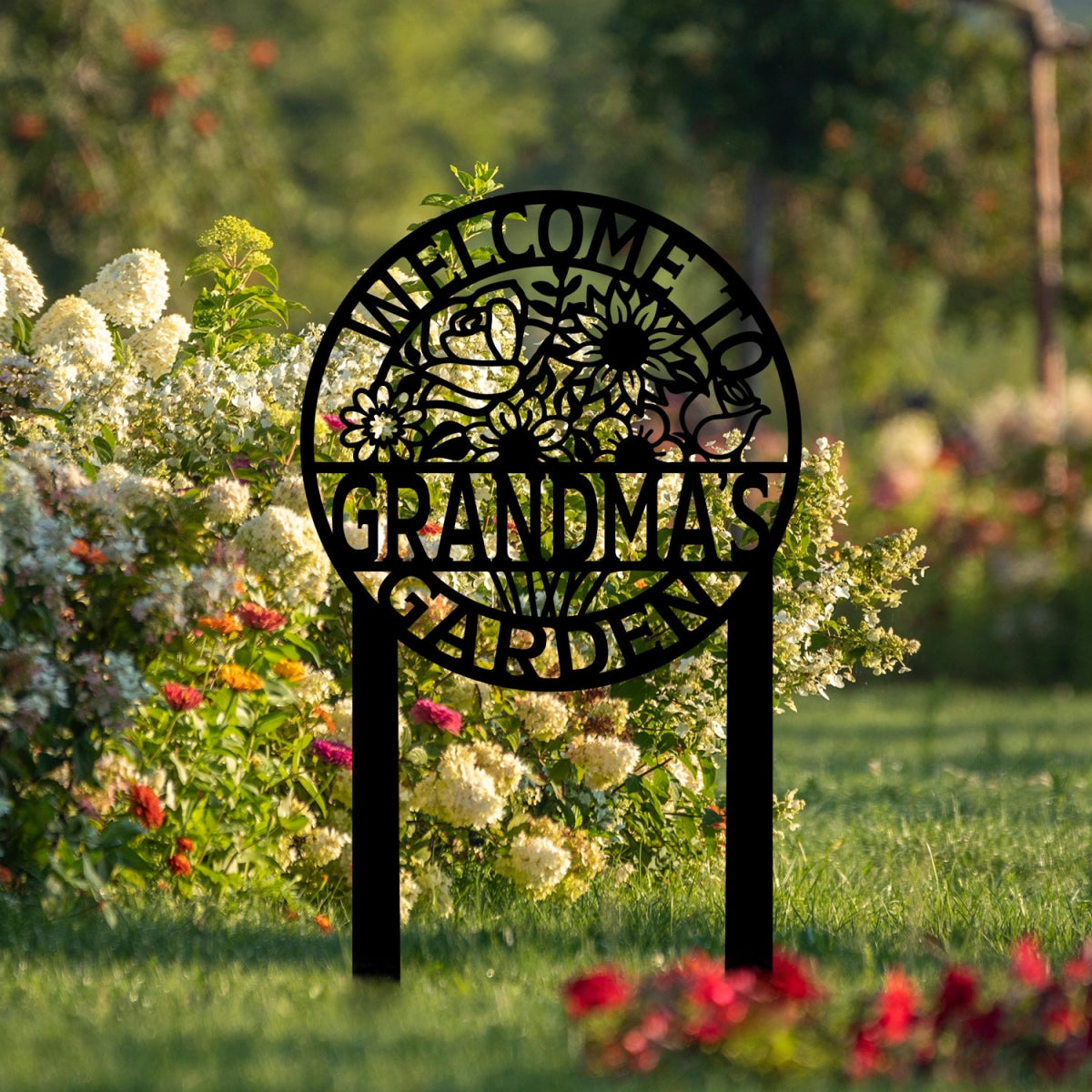 Personalized Metal Garden Sign Stake - Grandma's Garden Welcome Decor with Floral Design - BrossHome Metal Wall Art