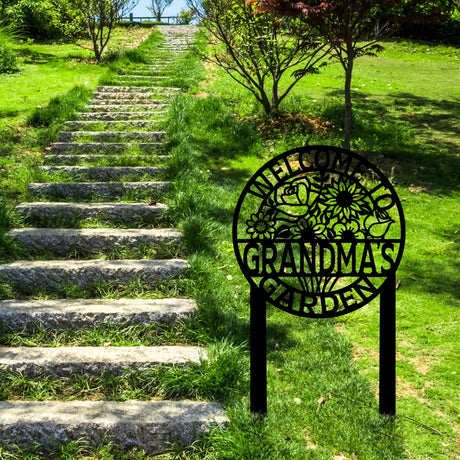 Personalized Metal Garden Sign Stake - Grandma's Garden Welcome Decor with Floral Design - BrossHome Metal Wall Art