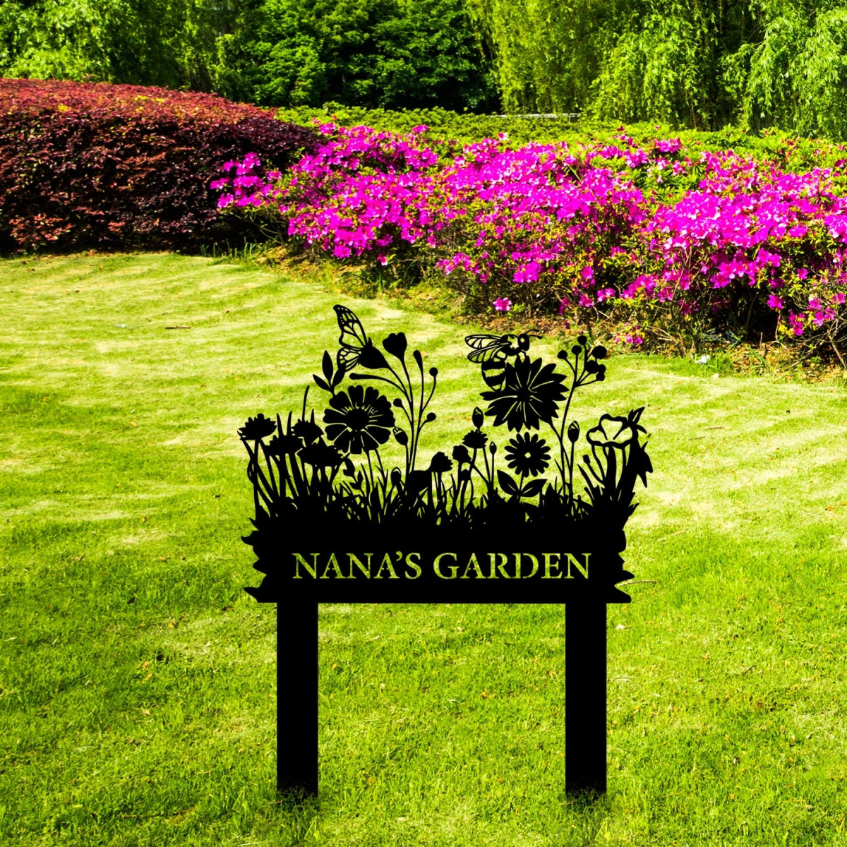 Personalized Metal Garden Stake Sign - Decorative Outdoor Floral Nameplate - BrossHome Metal Wall Art