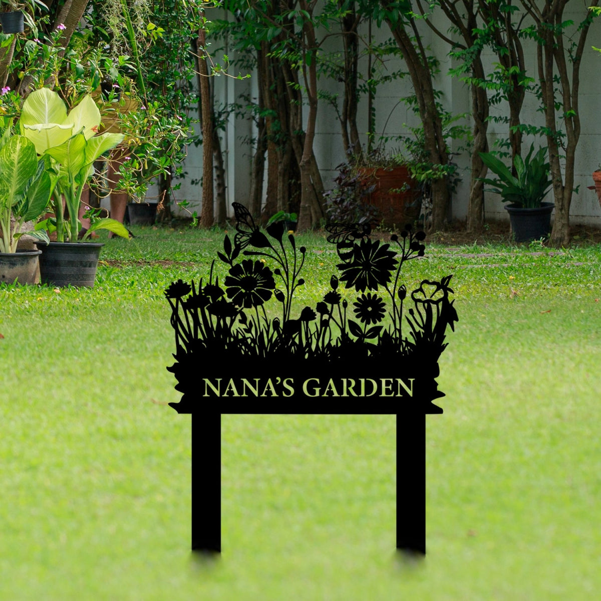 Personalized Metal Garden Stake Sign - Decorative Outdoor Floral Nameplate - BrossHome Metal Wall Art