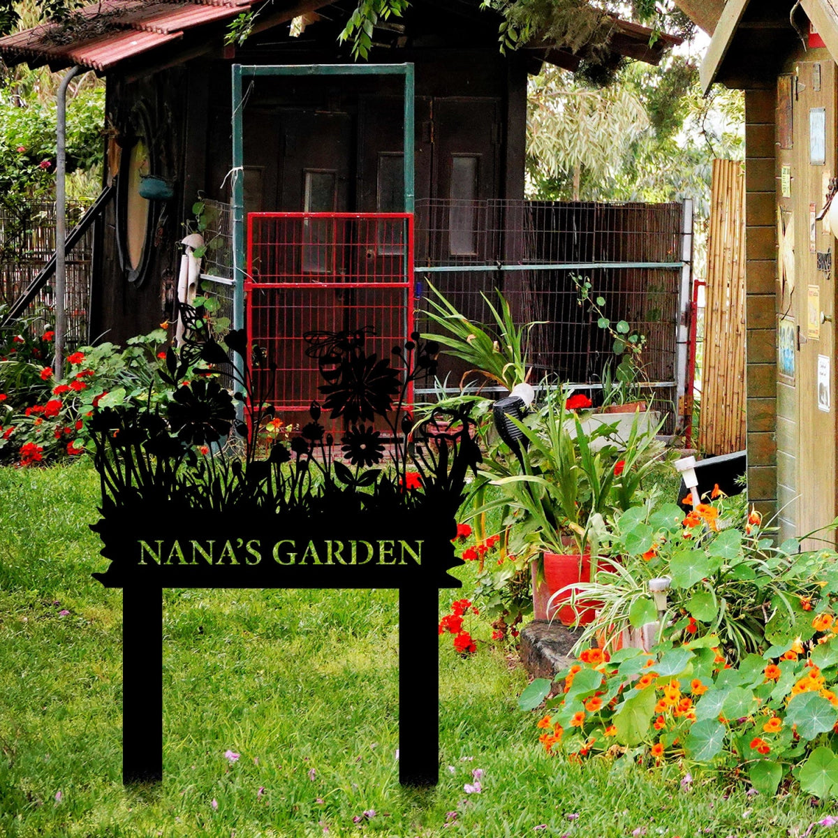 Personalized Metal Garden Stake Sign - Decorative Outdoor Floral Nameplate - BrossHome Metal Wall Art
