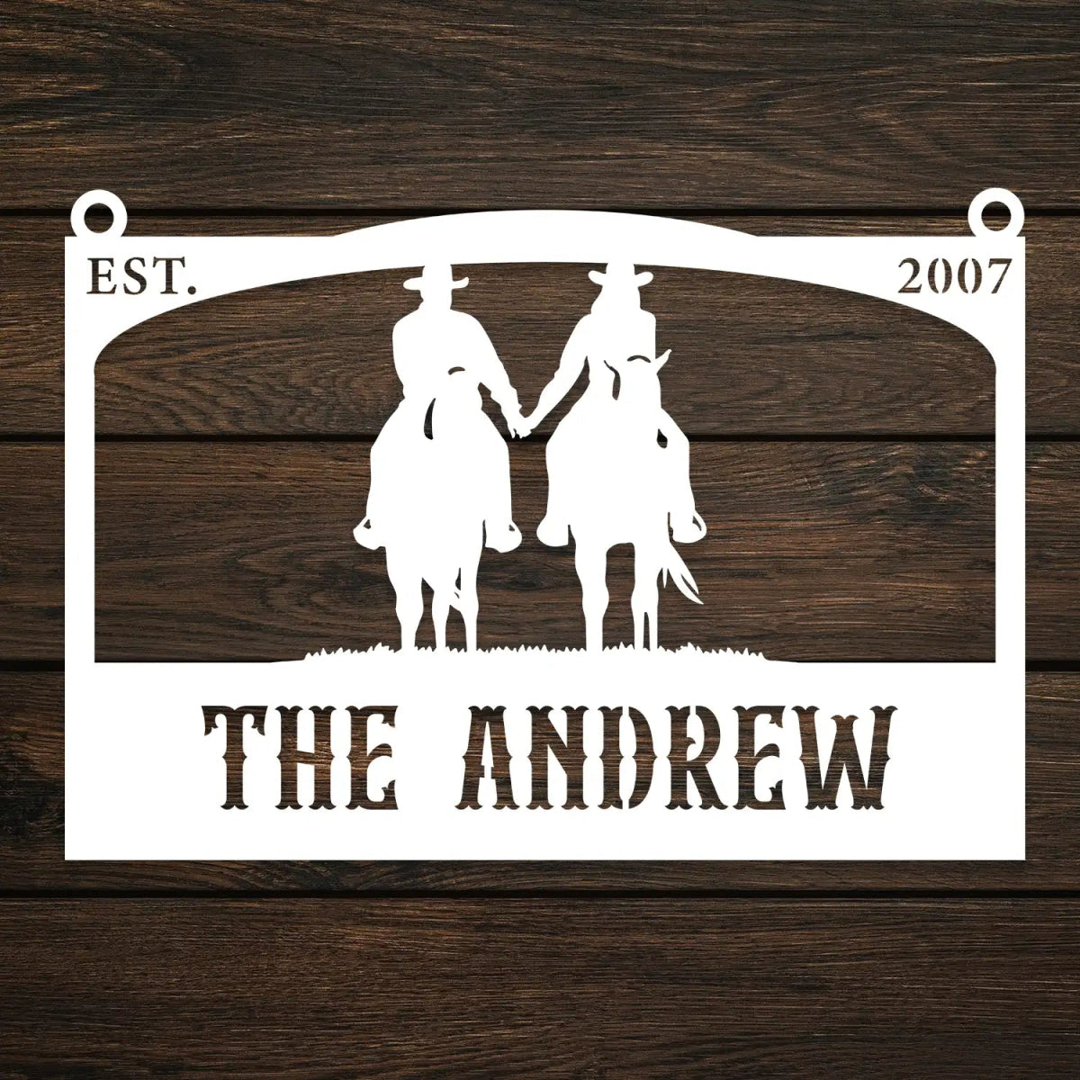 Personalized Metal Ranch Sign with Two Cowboys on Horses - BrossHome Metal Wall Art