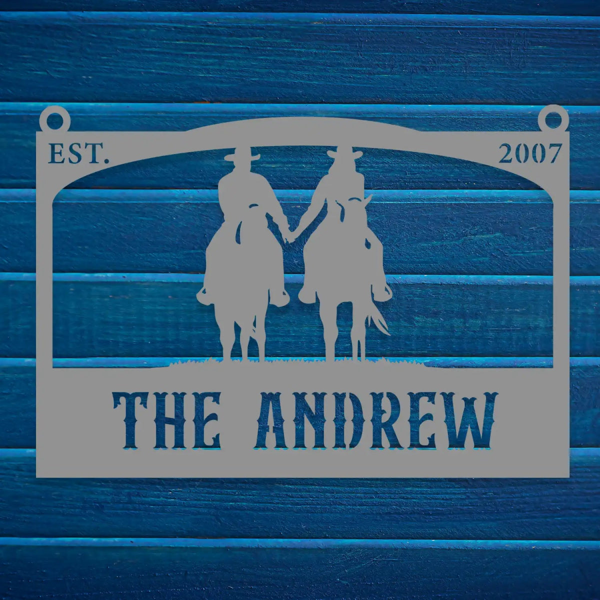 Personalized Metal Ranch Sign with Two Cowboys on Horses - BrossHome Metal Wall Art