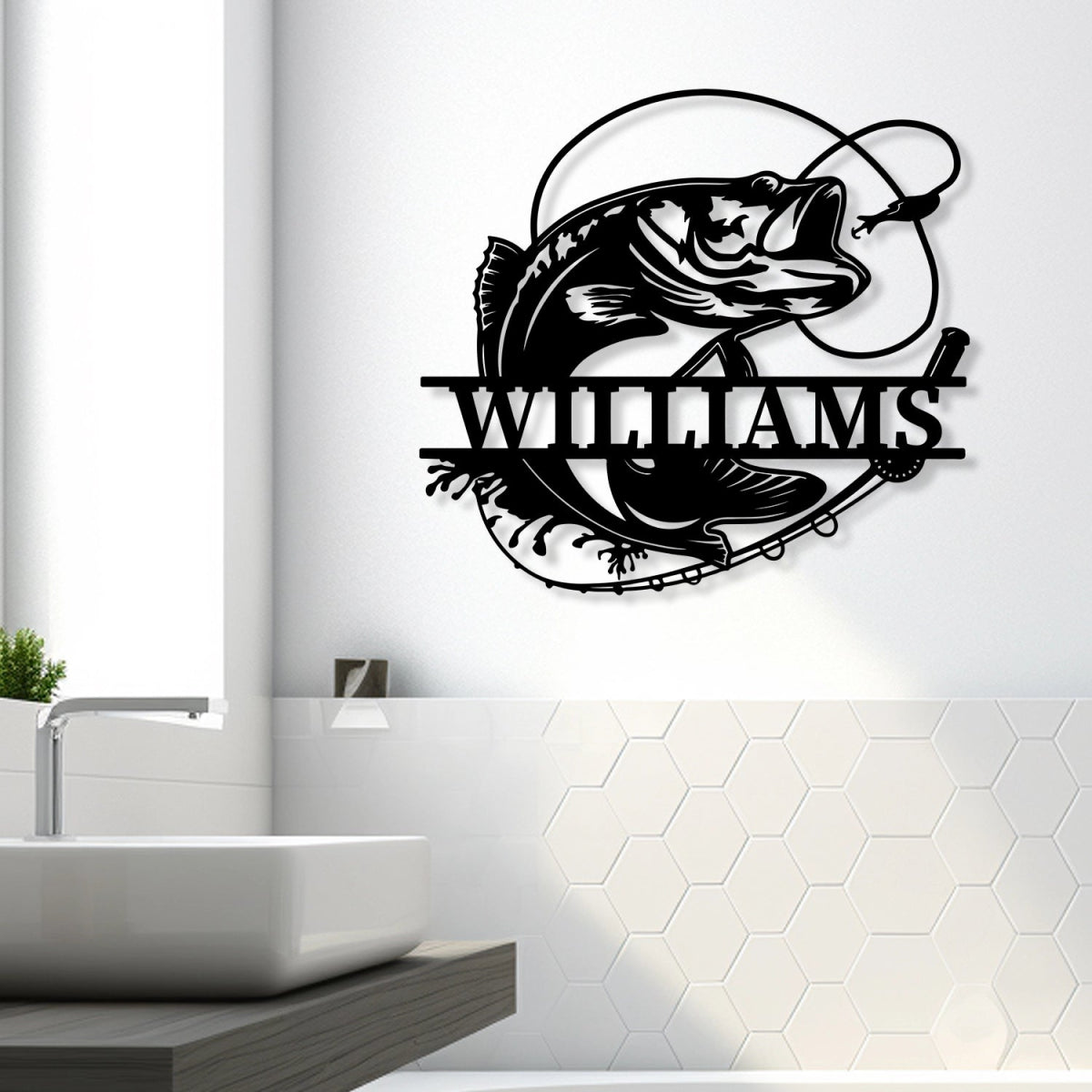 Personalized Metal Wall Art Decor - Fishing Theme Outdoor Garden Sign with Custom Name - BrossHome Metal Wall Art