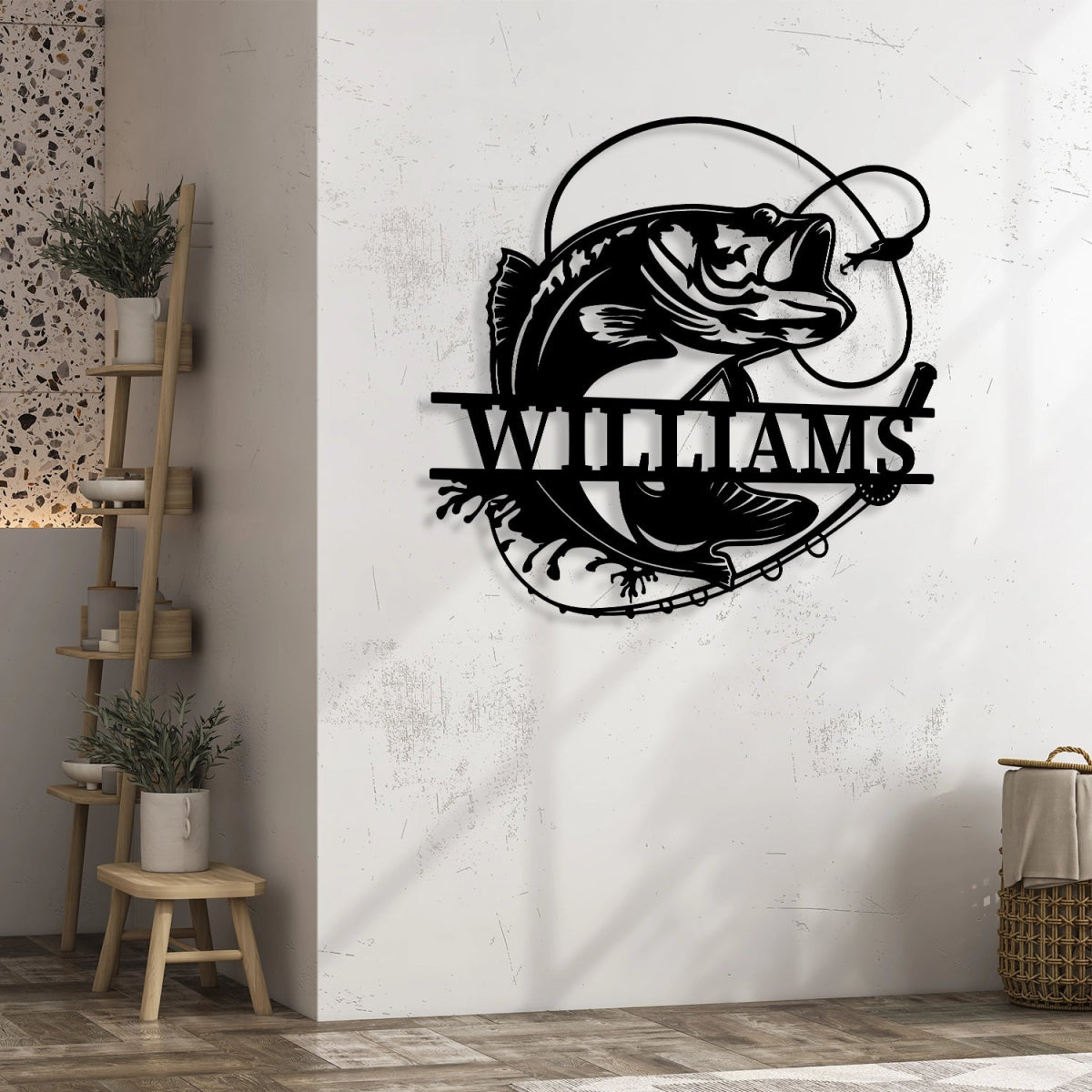 Personalized Metal Wall Art Decor - Fishing Theme Outdoor Garden Sign with Custom Name - BrossHome Metal Wall Art