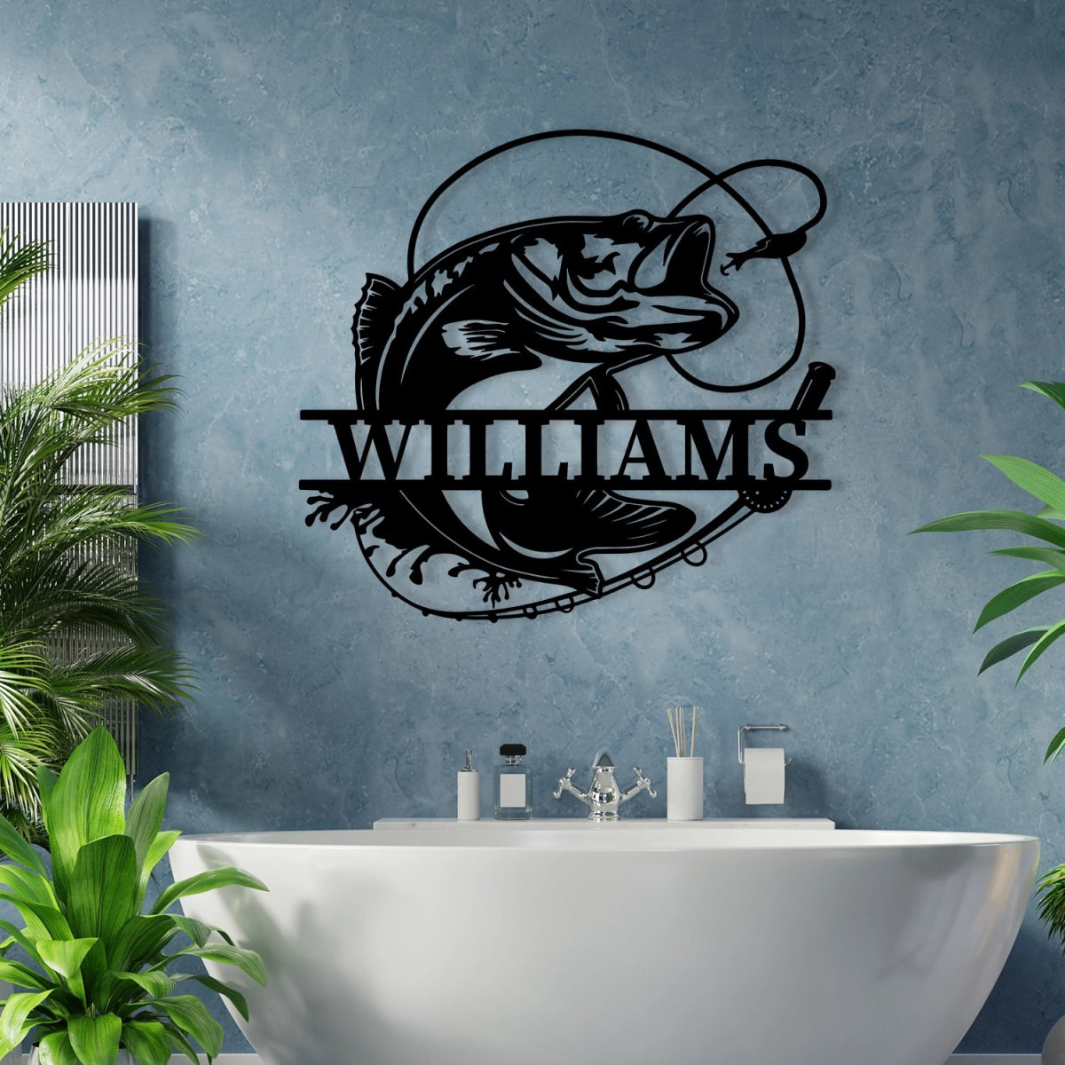 Personalized Metal Wall Art Decor - Fishing Theme Outdoor Garden Sign with Custom Name - BrossHome Metal Wall Art