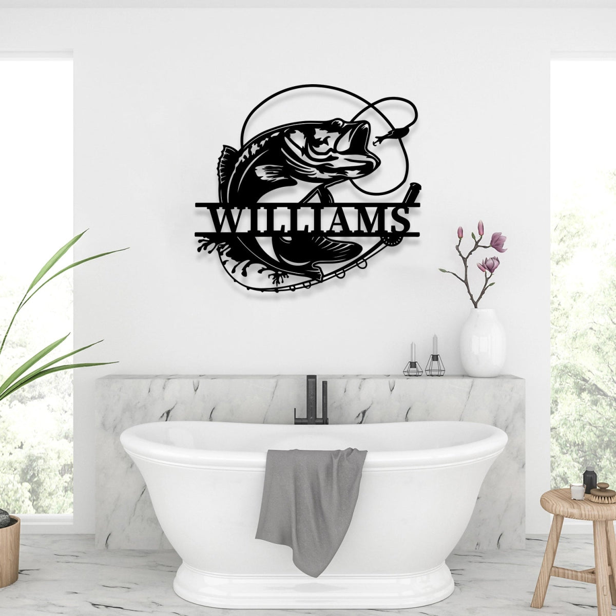 Personalized Metal Wall Art Decor - Fishing Theme Outdoor Garden Sign with Custom Name - BrossHome Metal Wall Art