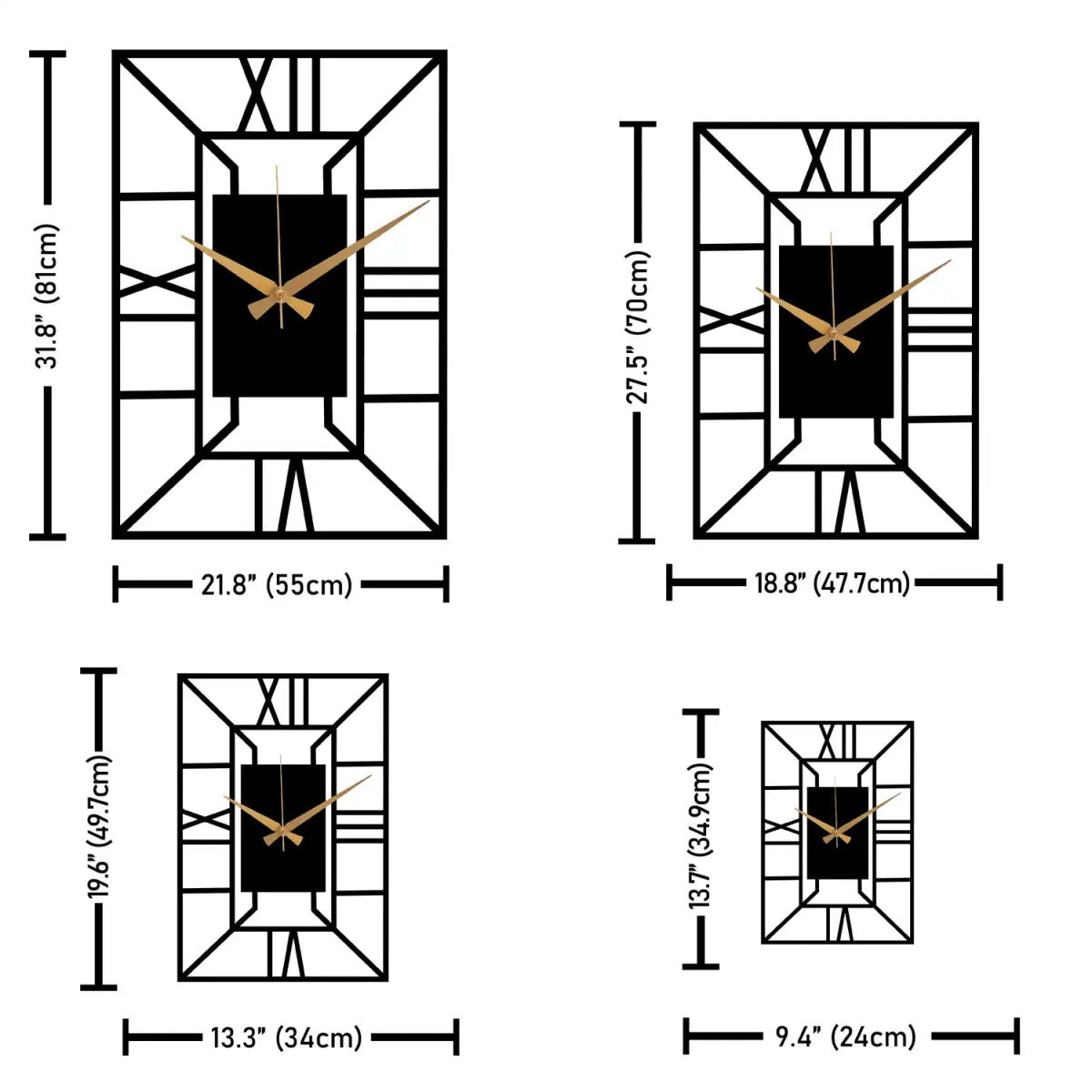Rectangle Metal Wall Clock - BrossHome Metal Wall Art
