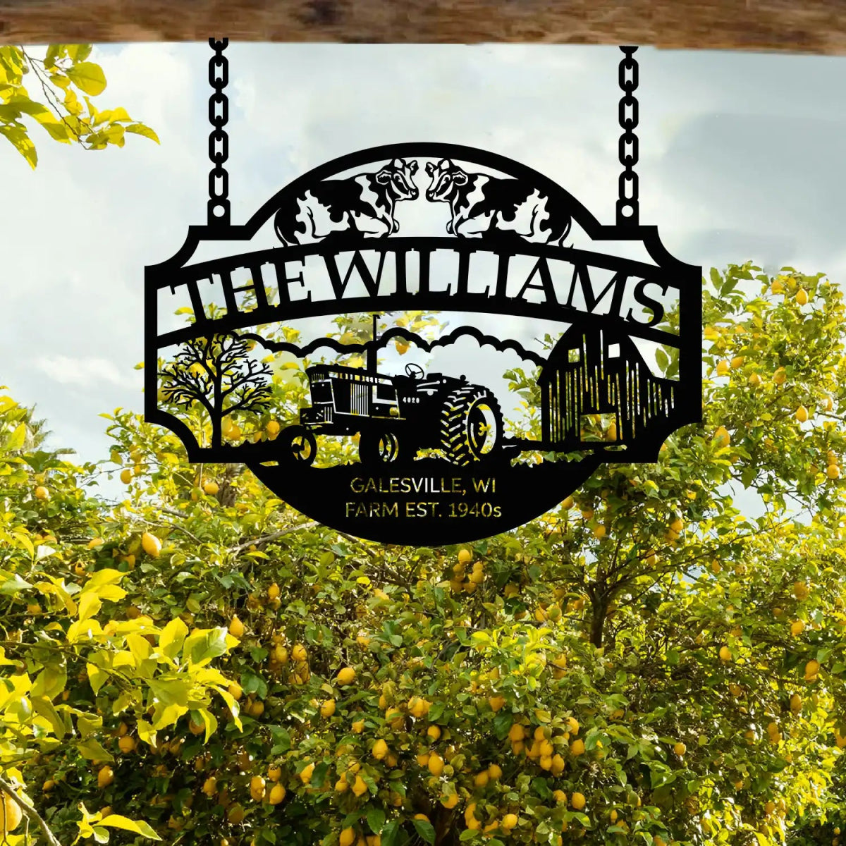 Rustic Tractor and Farm Entrance Sign - The Williams EST 1940s - BrossHome Metal Wall Art