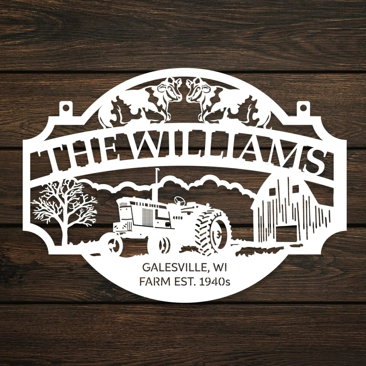 Rustic Tractor and Farm Entrance Sign - The Williams EST 1940s - BrossHome Metal Wall Art