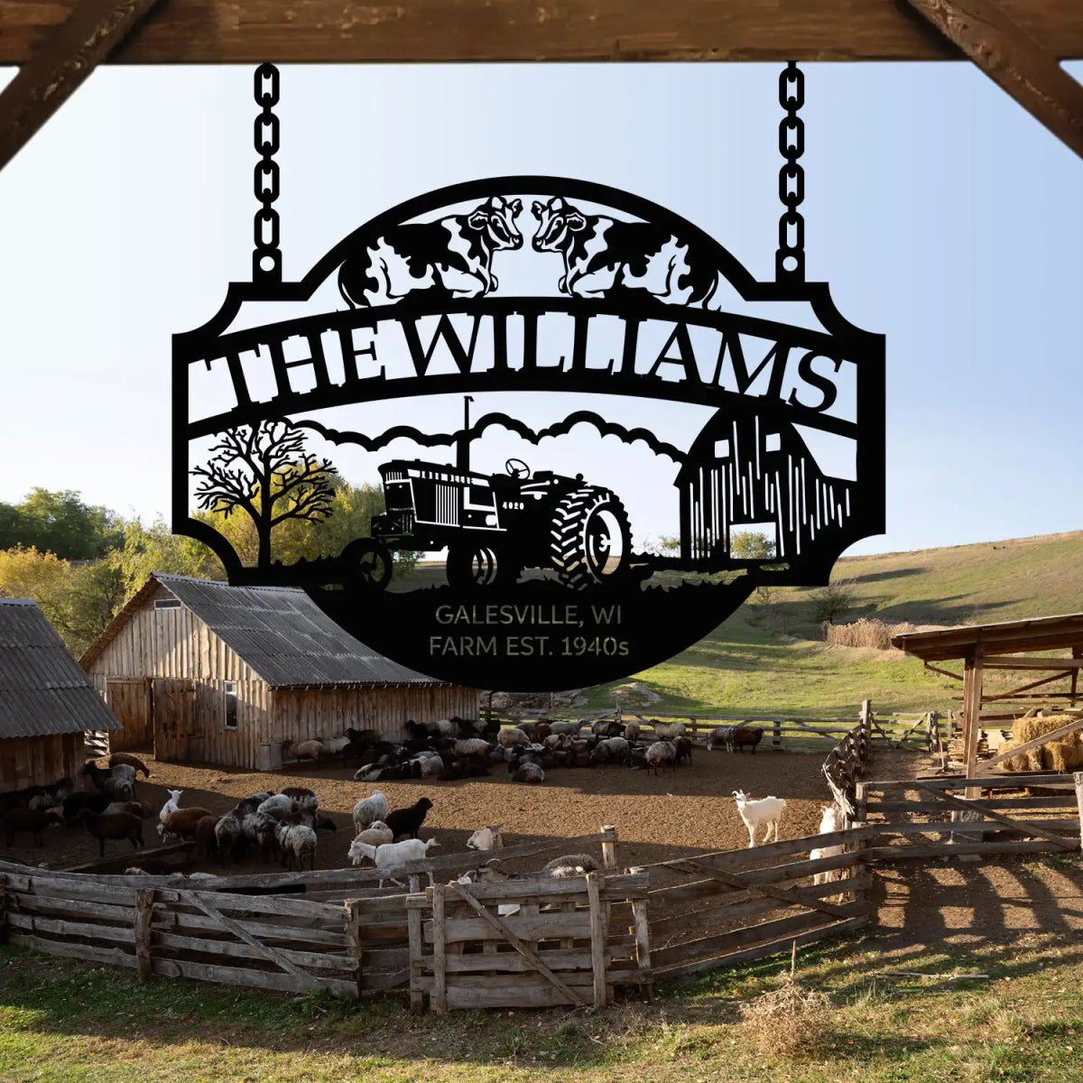 Rustic Tractor and Farm Entrance Sign - The Williams EST 1940s - BrossHome Metal Wall Art