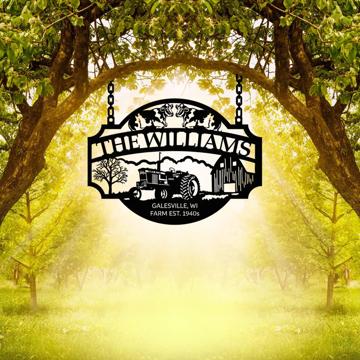 Rustic Tractor and Farm Entrance Sign - The Williams EST 1940s - BrossHome Metal Wall Art