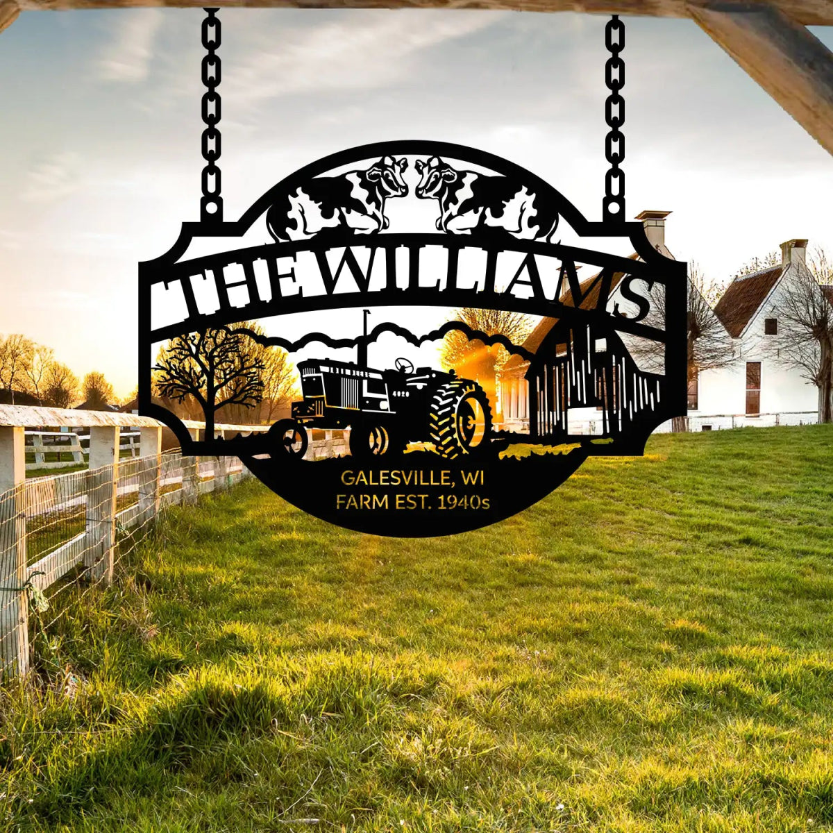 Rustic Tractor and Farm Entrance Sign - The Williams EST 1940s - BrossHome Metal Wall Art