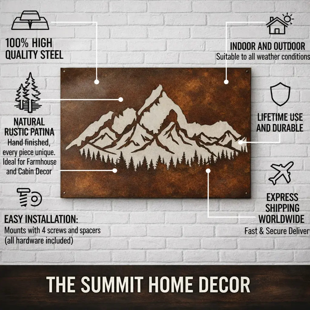 Rusty Mountain Metal Wall Art - BrossHome Metal Wall Art