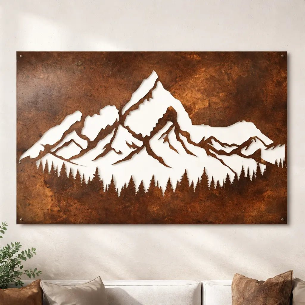 Rusty Mountain Metal Wall Art - BrossHome Metal Wall Art